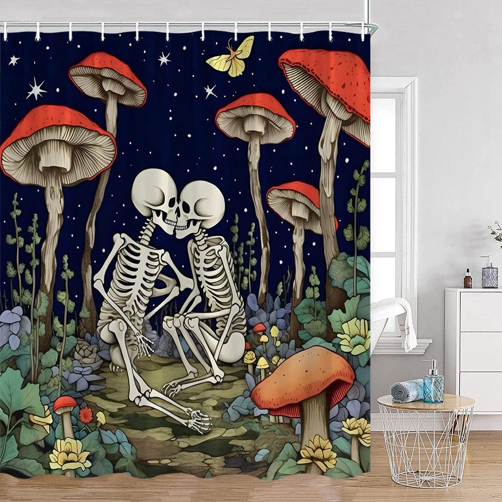 Vintage Mushroom Shower Curtain Astrology Magic Starry Night Flower Frog Mandala Dark Bathroom Curtain Plant Home Decor for Bath