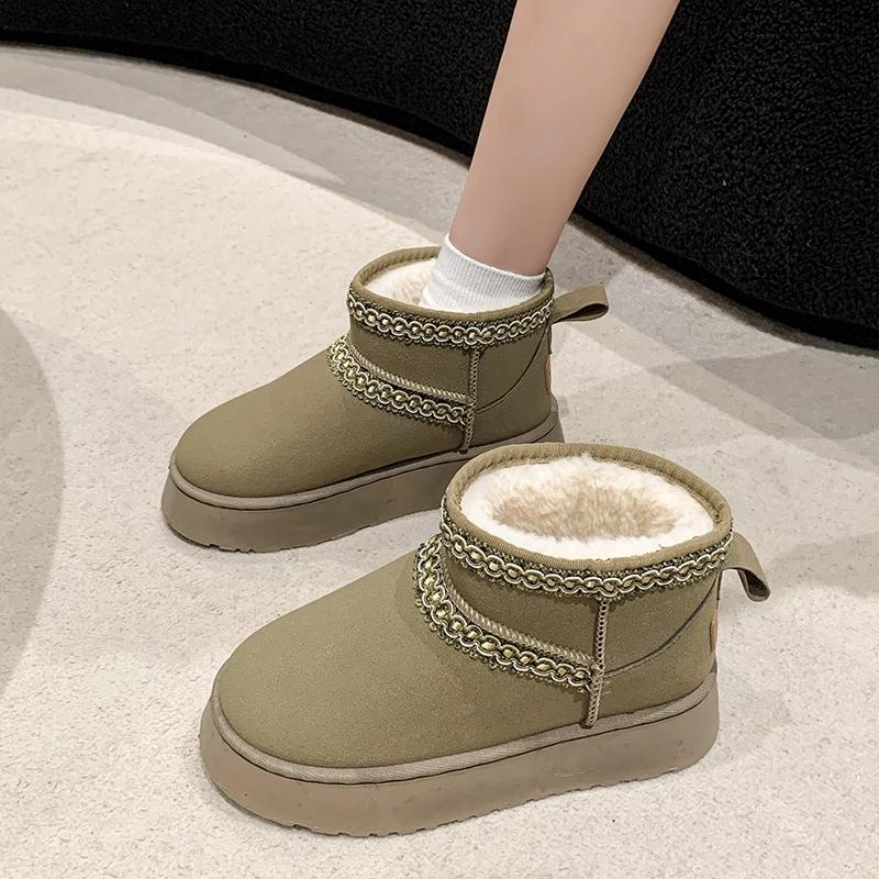 fashion Women's Shoes 2024 Brand Slip-on Women's Boots Fashion Round Toe Daily Boots Women Autumn Short Plush Keep Warm Snow Boots