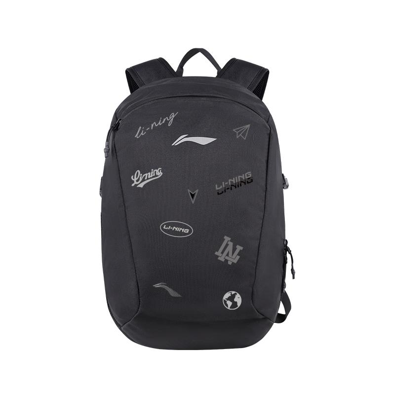 Li Ning Polyester Backpack Regular Unisex Black With Multiple Logos YBSV151-4A7