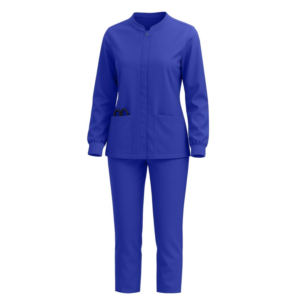 Women's Quick Drying Fabric Solid Color Round Neck Pocket Long Sleeve Pants Set Workwear