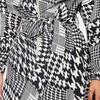 Nike Houndstooth Irregular Splicing Side Slit Full Zip Collar Long Sleeve Trench Coat Women Outerwear Black FB8273-104