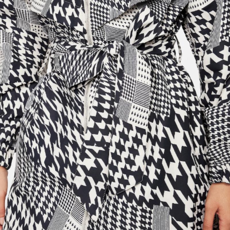 Nike Houndstooth Irregular Splicing Side Slit Full Zip Collar Long Sleeve Trench Coat Women Outerwear Black FB8273-104