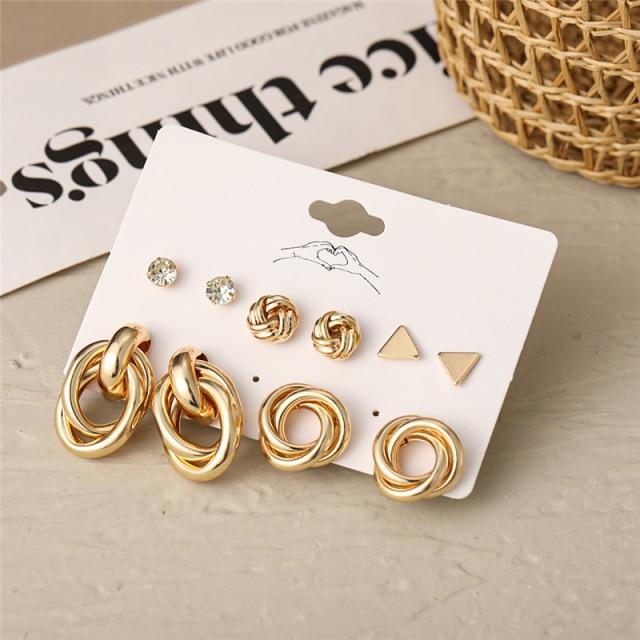17KM Trendy Exquisite Pearl Metal Earrings Set for Women Geometric Circle Dangle Drop Earrings Acrylic Set of Earrings Jewelry