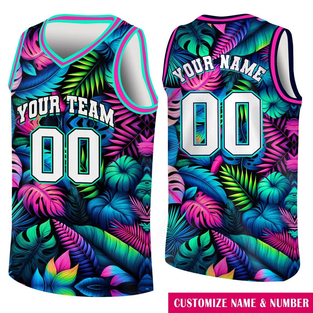 Retro Hawaiian Tropical Print Custom Basketball Jersey Sleeveless Vintage Style Fans New Personalized Name Number Tank Tops