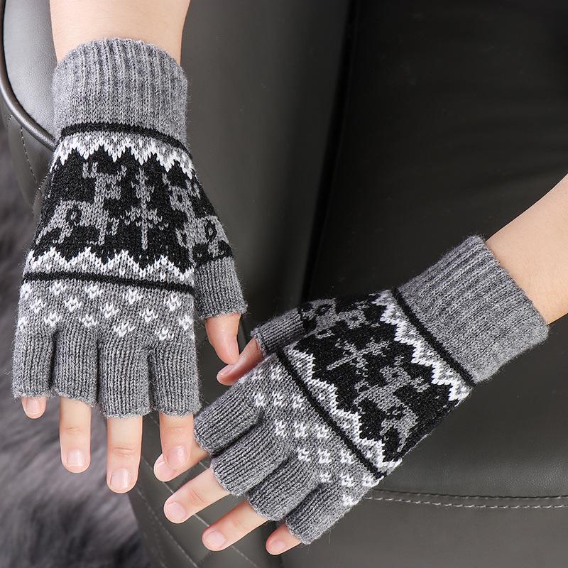 Damen Halbfinger Wollhandschuhe - Rentierdesign für Herbst/Winter, Ideal für Büro, Schreiben oder Weihnachtsfeiern