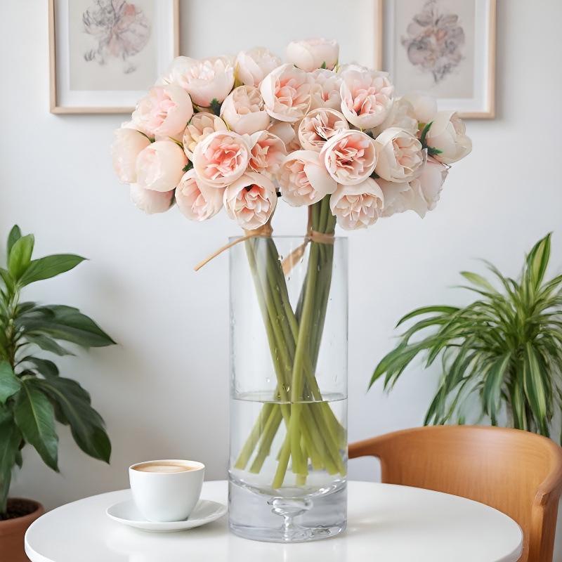 27 Boccioli di Camelia e Rosa Bouquet da Sposa - Fiori Artificiali in Seta per Matrimoni e Celebrazioni