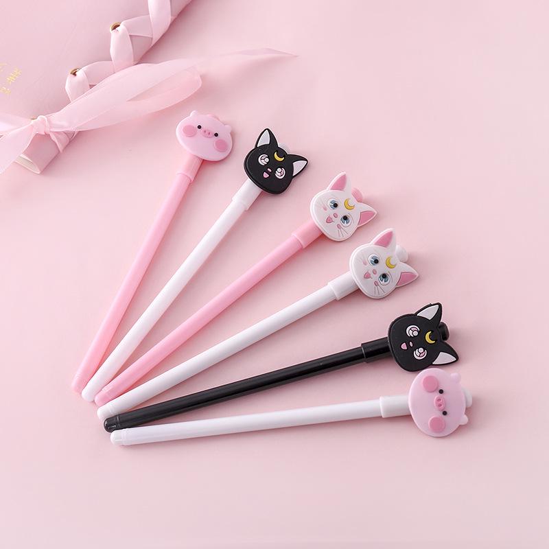 1 Pcs Cute Cartoon Kawaii Animal Cat Pink Pig 0.5mm Gel Pen Student Plastic Writing Pens Escolar Papelaria Office Stationery