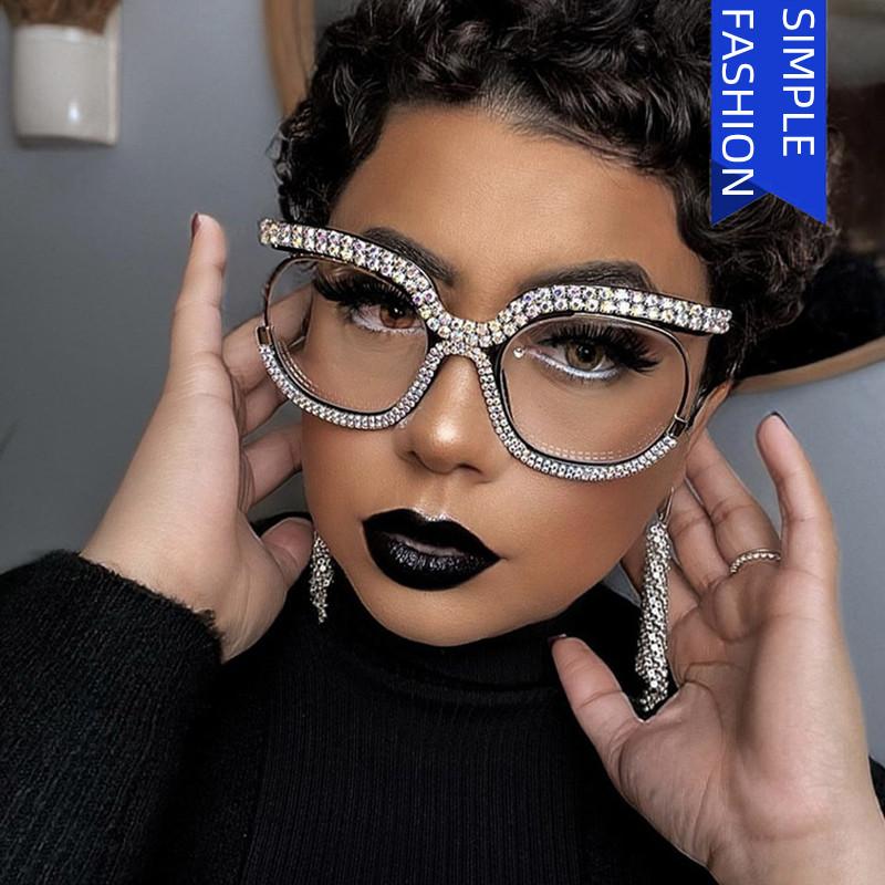 Oversized Square Diamond Frame Reading Glasses Women Anti Blue Light Computer Eyeglasses Custom Degrees Fashion
