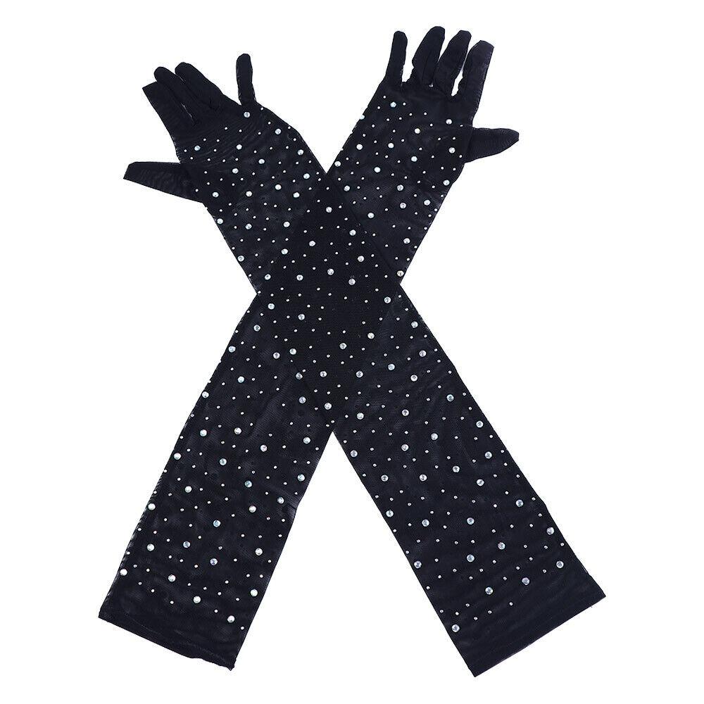 Fashion Shiny Crystal Sun Protection Mittens Transparent Mesh Long Gloves Anti-UV Breathable Women Driving Gloves Women