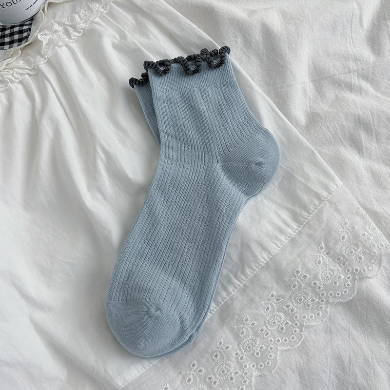 Spring Summer Cotton Ruffle Ankle Socks Lolita Girls Cute Kawaii Stockings Breathable Thin Loose Middle Tube Socks Japanese Sox