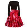 Autumn and Winter New Retro Women's Clothing Round Neck Long-sleeved Black Spelling Print Pendulum Dress