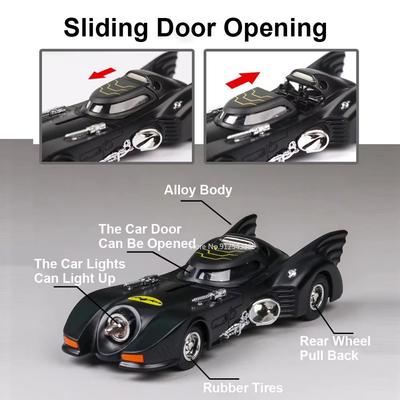 1:38 Scale Batmobile Toy Car Model Alloy Diecast Pull Back Sound Light Classic Movie Vehicles Models Hobby Ornaments Gifts