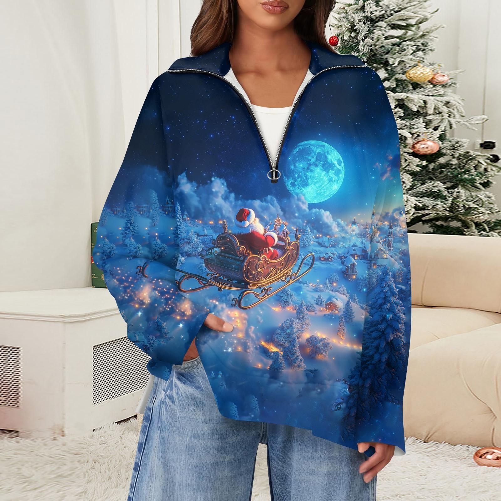 

Женский повседневный свитер с полумолнией и лацканами со снежинками и разрезом сверху по бокам, модная одежда L