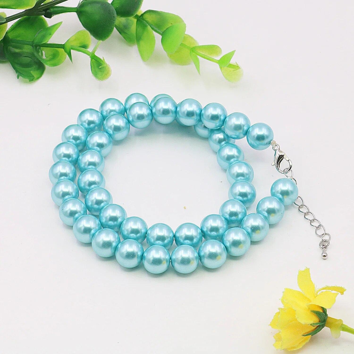 

Жемчужное ожерелье из ракушек небесно-голубого цвета 10 мм, шейная цепочка с круглыми бусинами, подарки для женщин, изготовление/дизайн женских ювелирных изделий 18 дюймов 45cm небесно-голубой
