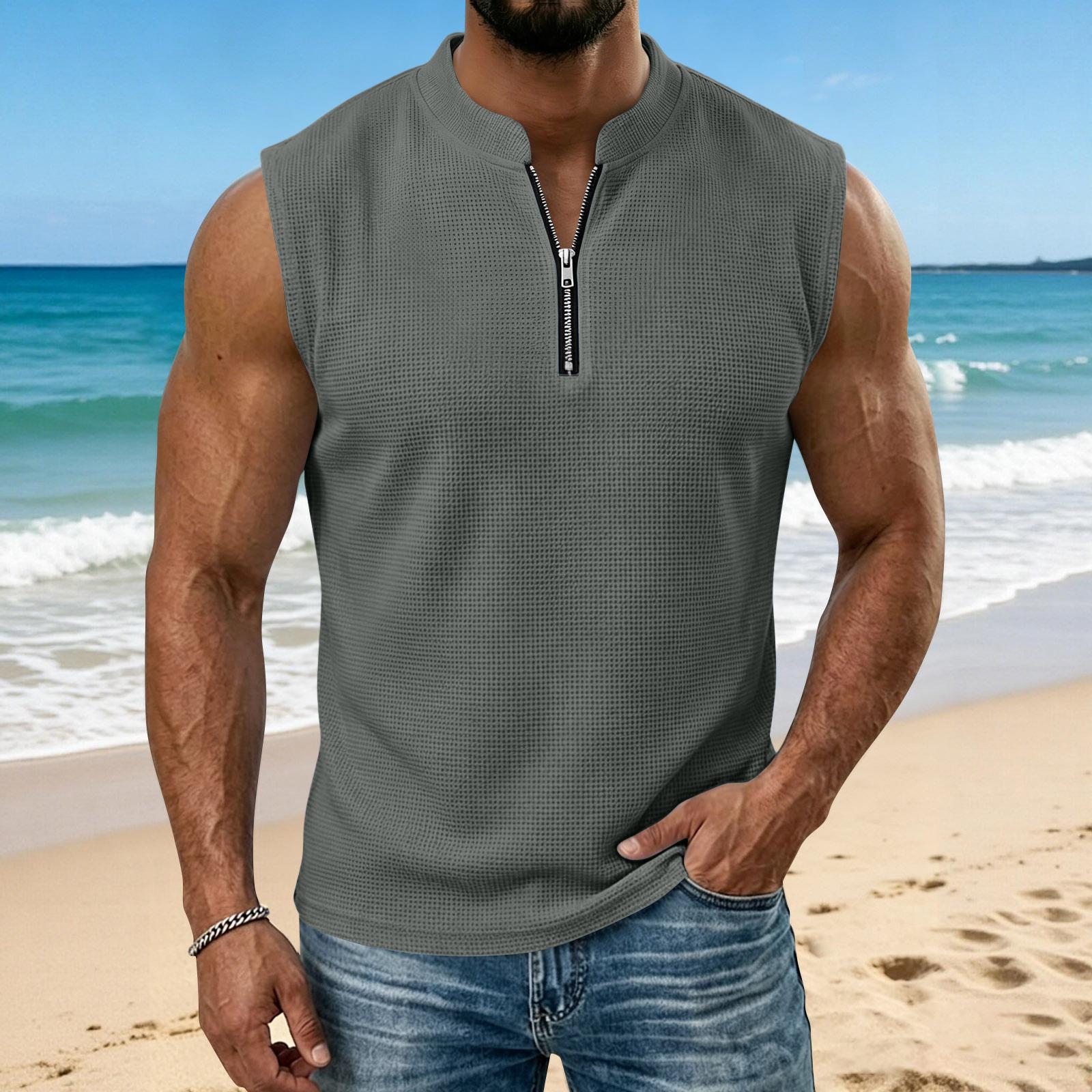 Men s Summer -Weave Vest: Lightweight, Sleeveless, Stand-Up Collar Top XXL