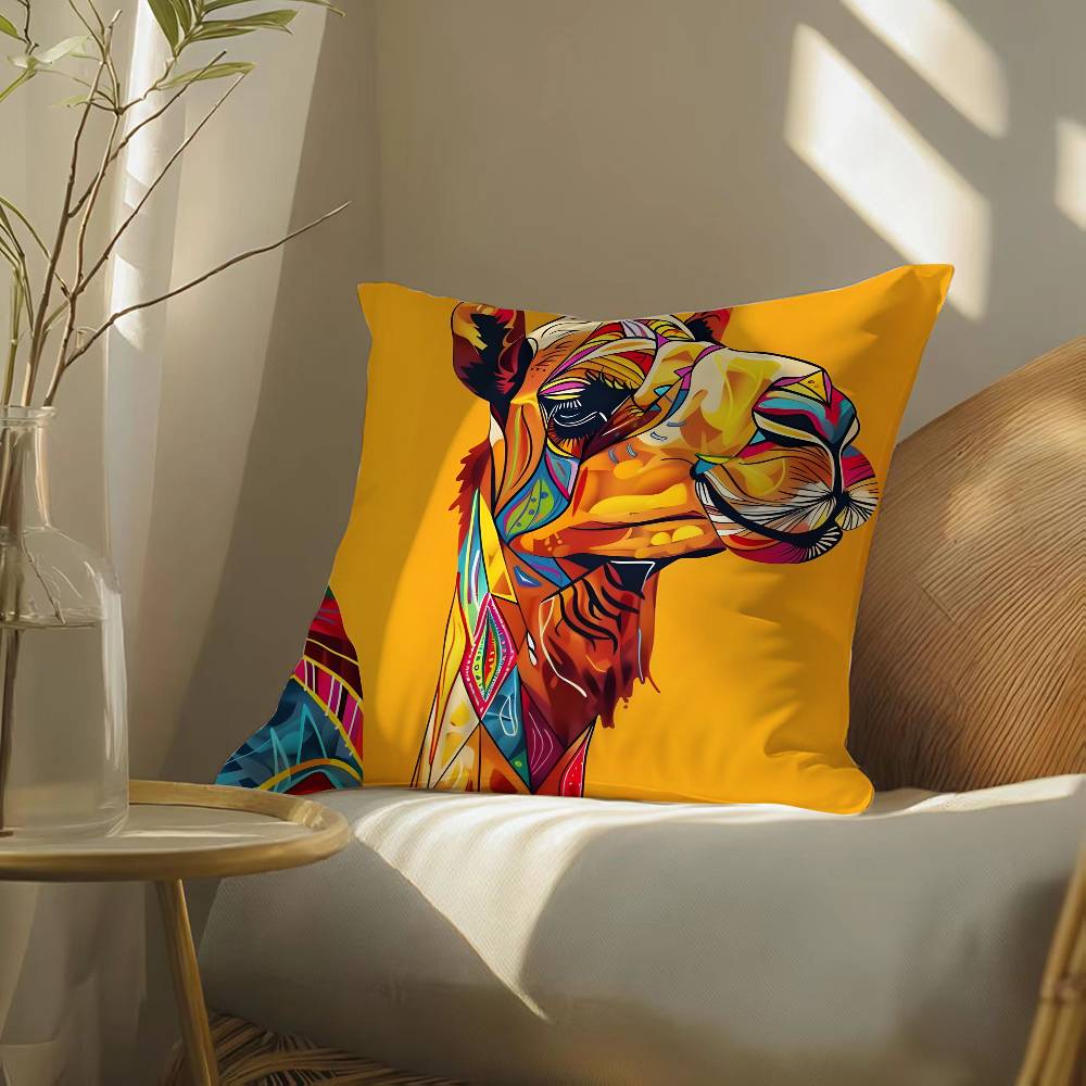 Classic Cartoon Camel-C Pillow Case Silky Elegant Comfort Sofa Bed  Invisible Zipper Beach Pillowcase