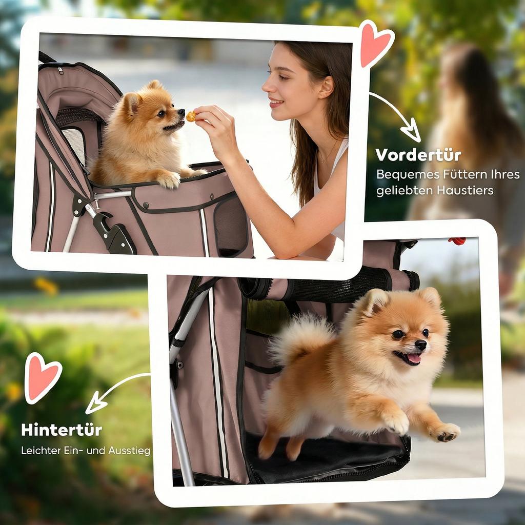 Dog Stroller, 3 Wheels Foldable Pet Stroller with Adjustable Canopy, Storage Basket for Small Mini Breeds, Coffee