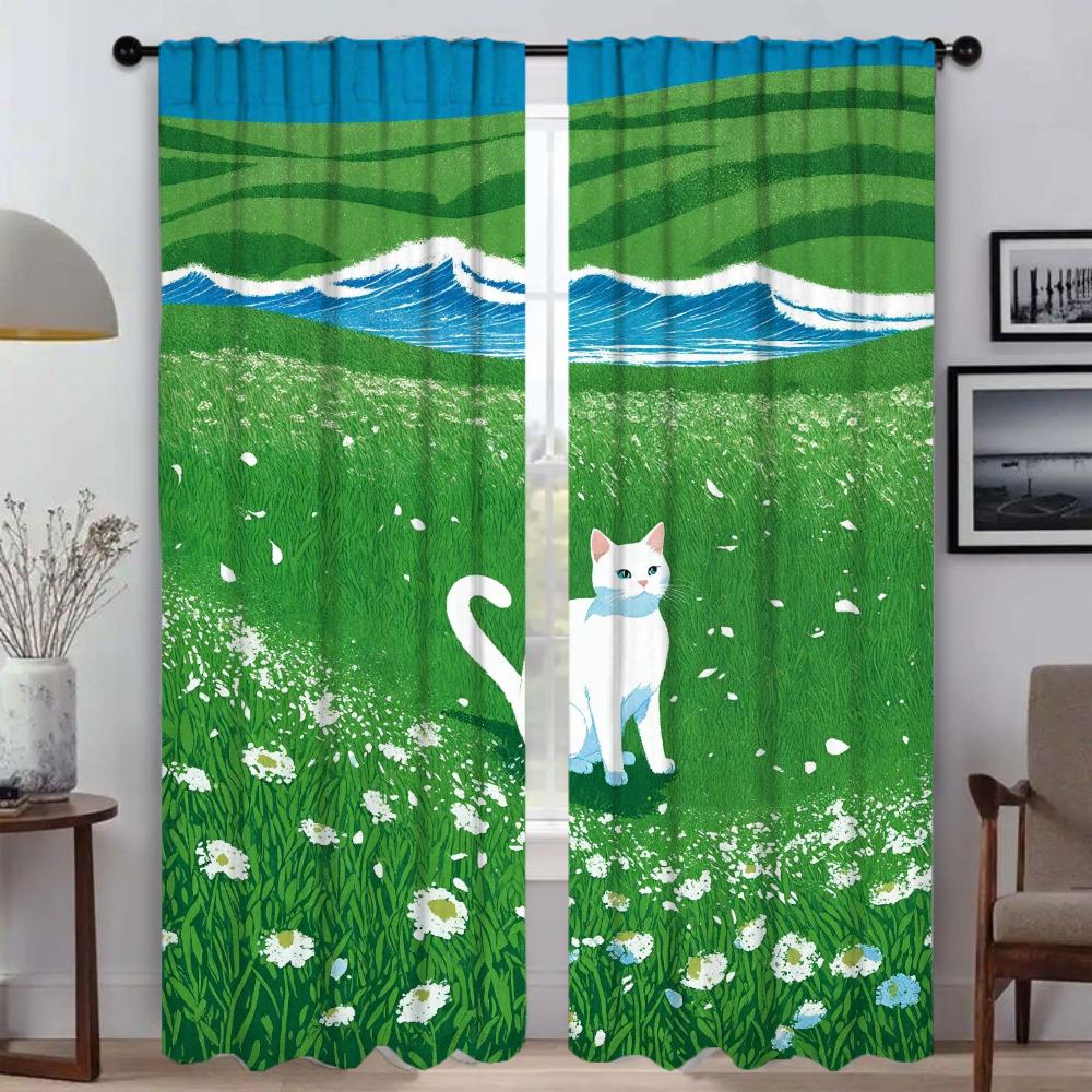 

Tulle for Bedroom Green Grassland Elegant Room Curtains 2 Pieces Home Interior Curtains Halloween Decoration Shades Partition W50xH70cmx2pcs-CL