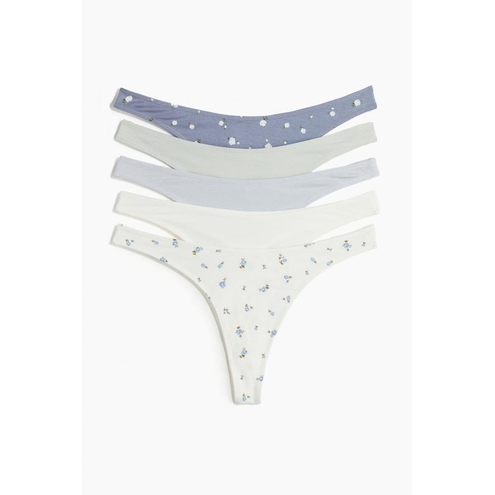 

Комплект из 5 трусиков-стрингов из хлопка HM с белым цветочным принтом
