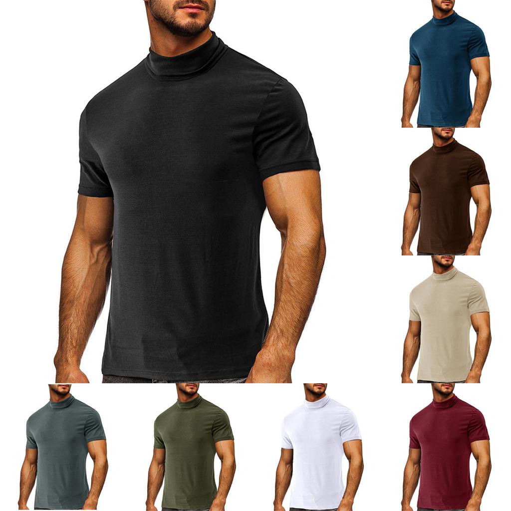 High Collar Bottomed Men'S Short Sleeved Men'S Fashion Casual Top T-Shirt