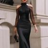 High Waist Solid Color Maxi Dress With Splicing Technique For Casual Streetwear