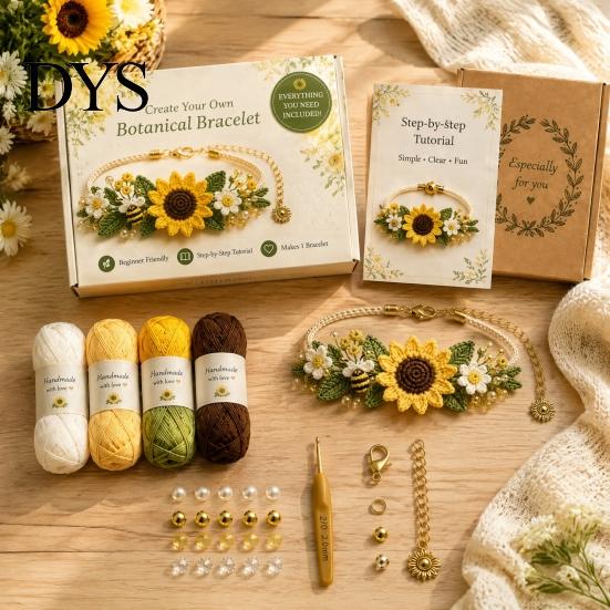 Bransoletka inspirowana naturą Rękodzieło Szydełkowanie Zestaw DIY, Zestaw do rękodzieła kwiatowego z koralikami, Styl Boho Zestaw do tworzenia kwiatów dla początkujących, Ręcznie robiony prezent Artystyczny