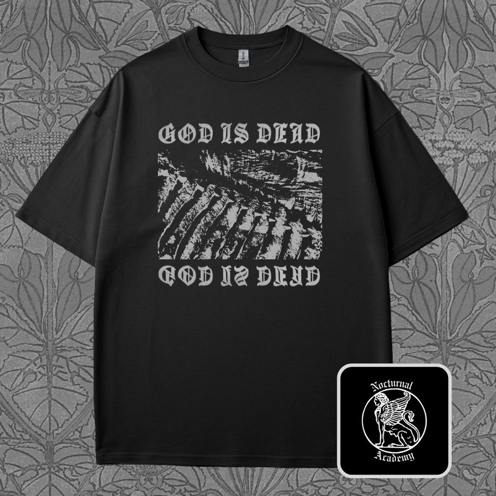 God Is Dead T-Shirt: Rib Cage Skeleton Shirt, Friedrich Nietzsche Quote, Nihilism Tee, Atheist, Grunge Graphic Shirt 2XL