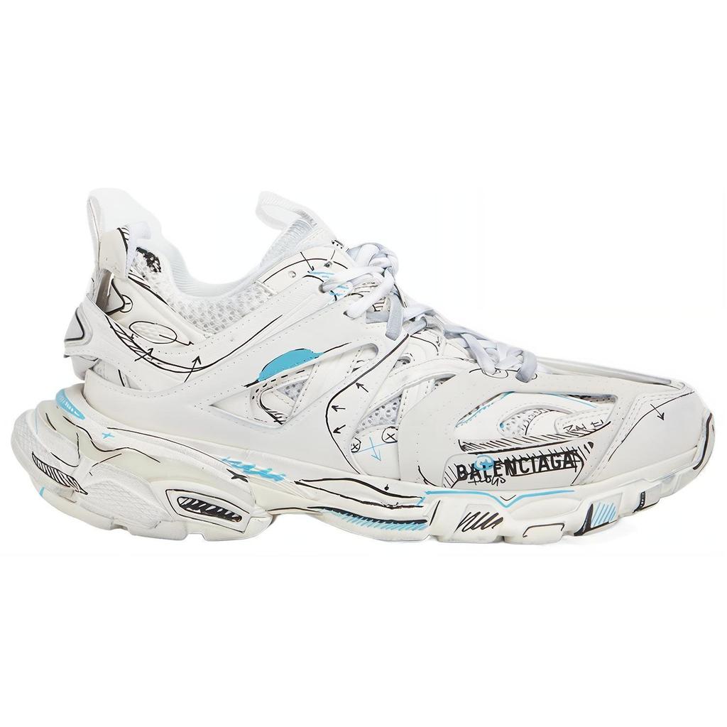 Balenciaga Track 1.0 Lace Up Low Top Chunky Sneakers Women's White Distressed 542436W3SRA9014