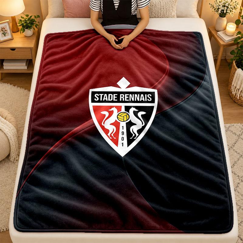 Flannel BlanketStade Rennais FC Warm Soft Throw Blanket for Indoor Sofa Bed Living Room Use