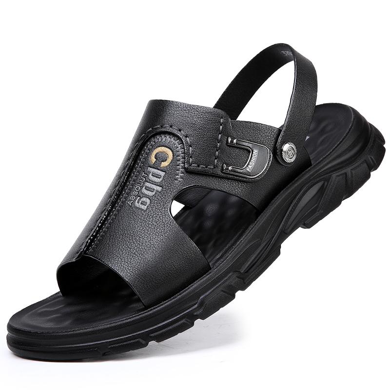 

Модные пляжные мужские дышащие сандалии, летняя кожаная ажурная мужская обувь, простые мужские удобные тапочки 2024 года, новые классные роскошные сандалии 44 чёрный