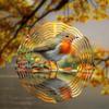 Metal Robin Bird Wind Chime with Autumn Leaves 2D Rotating Design for Outdoor Garden Balcony Patio Decor No Battery Needed