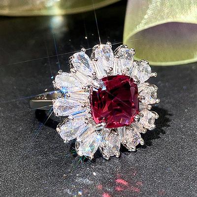 Trendy Luxury Cubic Zirconia Red Rings Women Brilliant Wedding Ceremony Party Bridal Ring Anniversary Gift Modern Jewelry