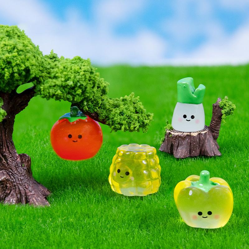 Figurines Miniatures Cute Noctilucent Simulated Food Fruit Vegetable Micro Landscape Ornaments For Home Decorations Room Decor