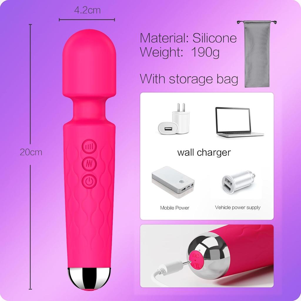 Vibrator Wand,Adult Sex toy Wand, G Spot Dildo, Clit Vibrator, Sex Vibrators,Clitoris Stimulation,with 8 Speeds & 20 Patterns, Quiet,Fully Waterproof