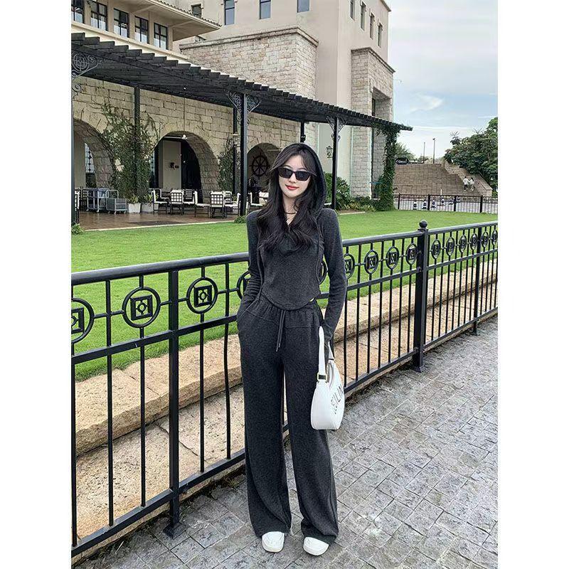 Sports and leisure two-piece set hooded sweater jacket women's spring wide-leg pants trousers new fashion suit