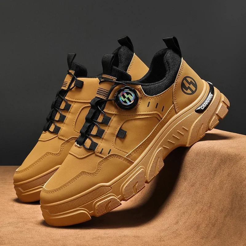 Men's High Top Platform Boots Winter Outdoor Cold Protection Warm Cotton Boots Fashion Rotating Button Mens Versatile Work Boots