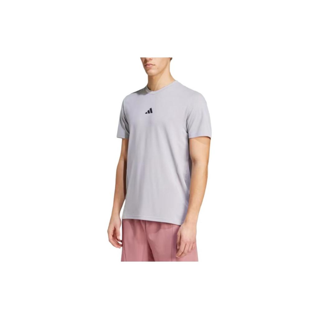 Adidas Solid Color Brand Logo Printed Round Neck Pullover Short Sleeve T-Shirt Men Tops Gray IX9147