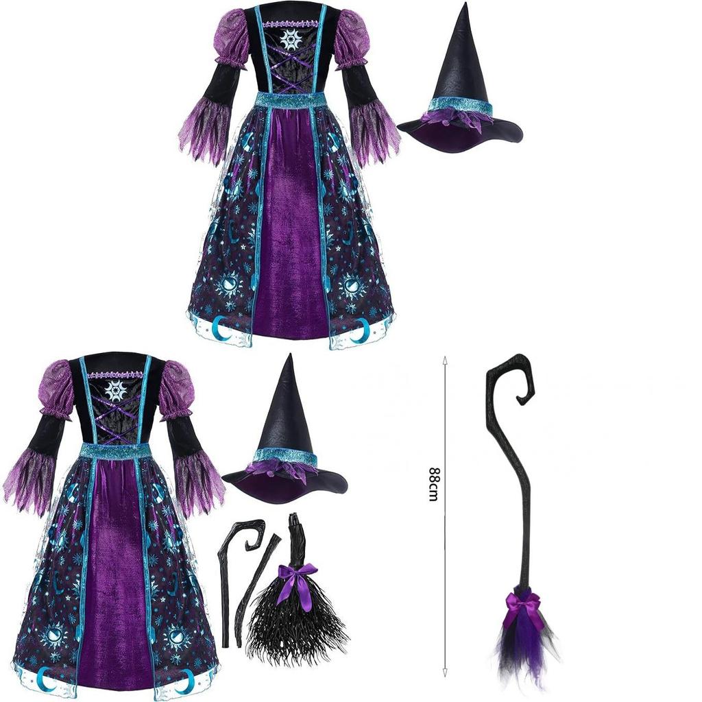 Generic Kids Witch Costume Set With Mesh Fabric For Halloween Dress Up Play
