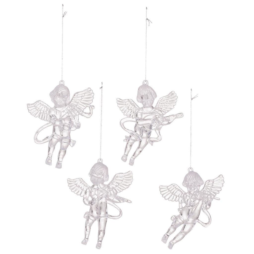 Transparent Angel Ornament For Christmas Decorations Christmas Tree Acrylic Silver-Winged Angel Pendant