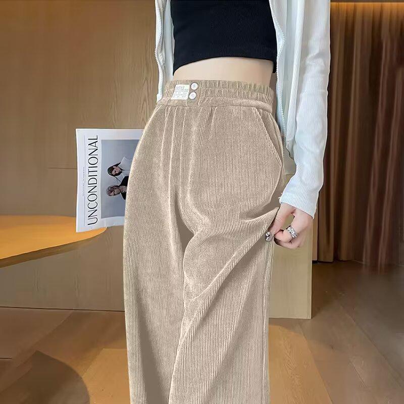 

Шенилл Брюки с высокой талией, стройнящие, вельветовые, с широкими штанинами, женские повседневные прямого кроя, осень/зима 2024 L