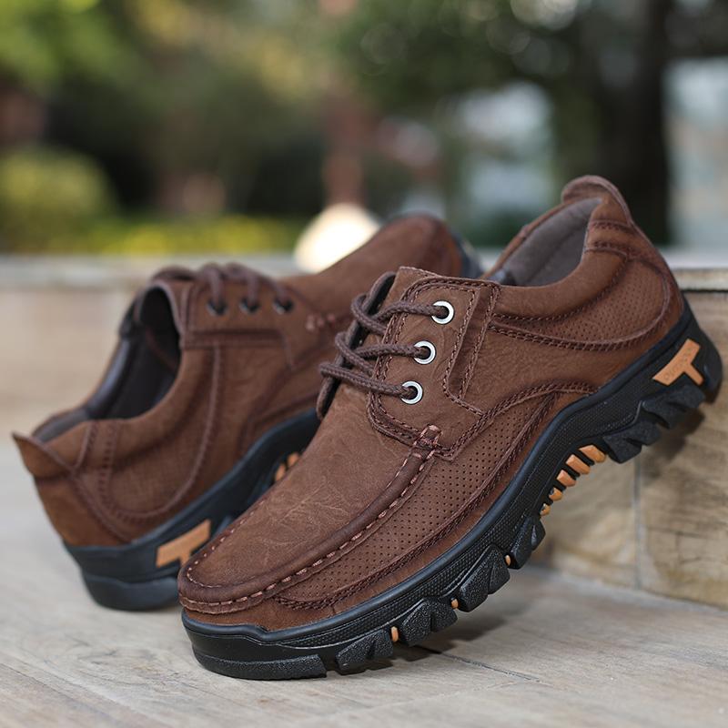 Fashion Outdoors Hiking Sneakers Genuine Leather Mens Casual Shoes Non-Slip Sports Walking Shoes Leisure Walk Treking Footwear Trainers