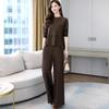 Women's Spring Fall Wide Leg Pants Set – Youthful Slimming Two Piece Tunic Top and Trousers Outfit