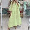 IHUASU 8 Colors S-5XL Women's Fashion Summer Spring Solid Color Print 3/4 Sleeve V-Neck Casual Dresses