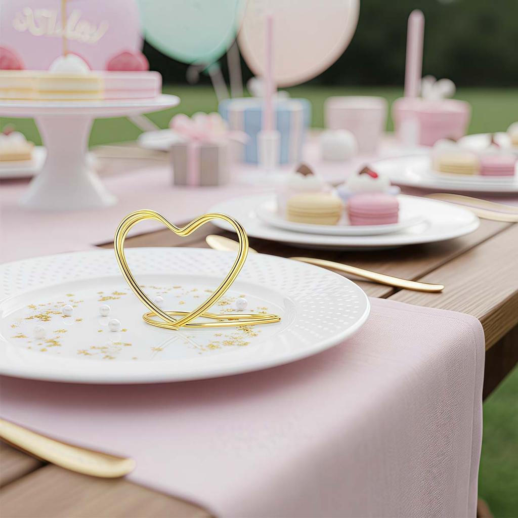 50 PCS Gold Table Number Place Card Holders, Small Heart Shape Card Stand for Wedding Mini Photo Playing Cards Holder Picture Photo Menu Card Clips