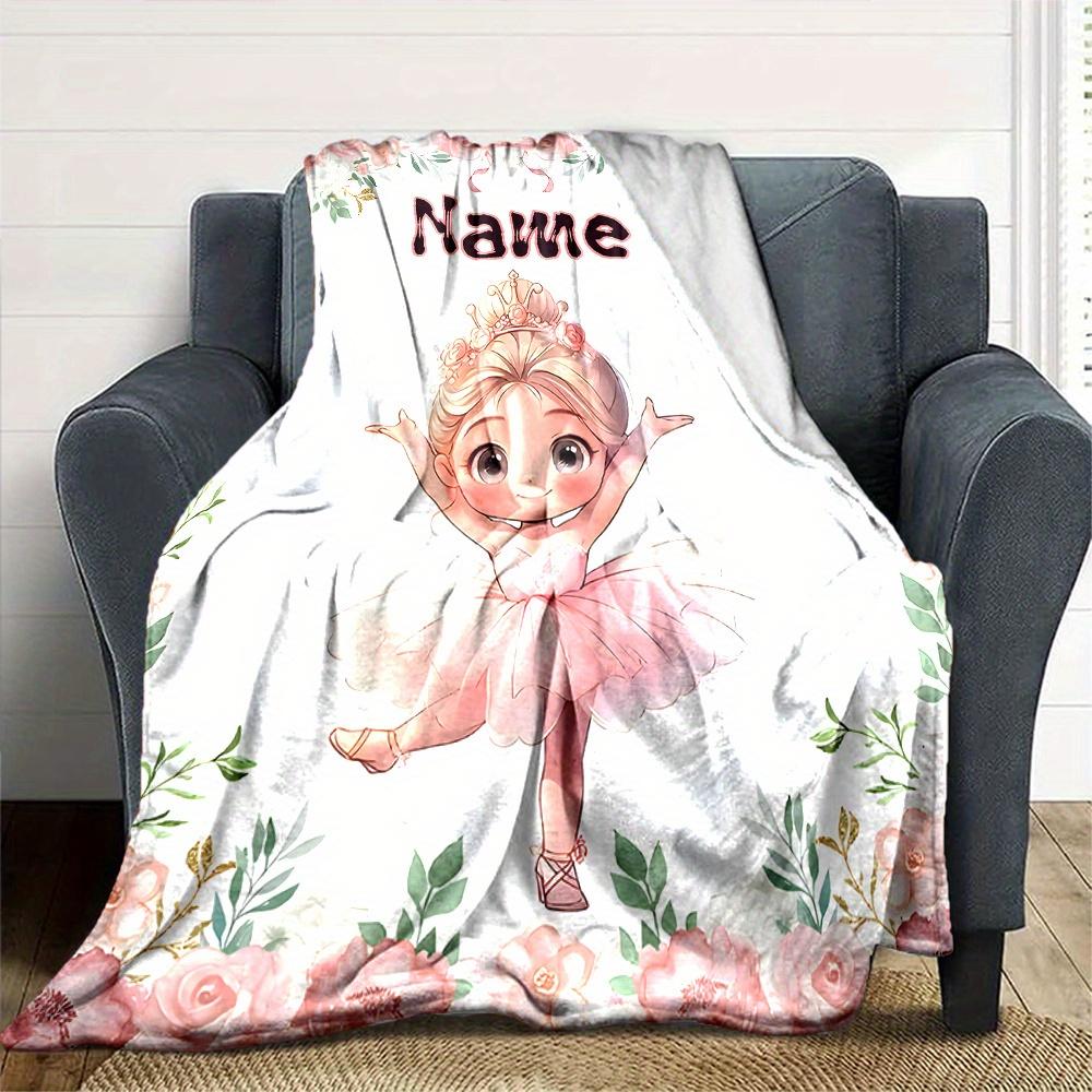 Ballerina In Pink Tutu Floral Border Four Seasons Blanket Customized With Your Name Lightweight And Warm Perfect Gift For Home Office Camping Sofa
