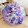 1pc Purple Unicorn Umbrella Portable Folding Umbrella Iron Frame Hole Bone Structure Outdoor Home Umbrella