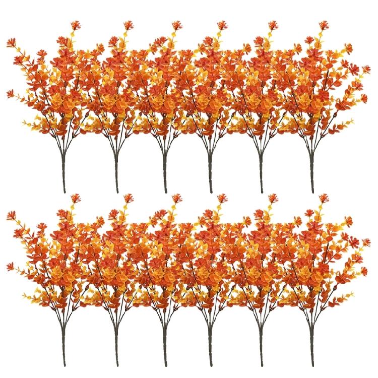 Set of 12 Artificial Fall Leaf Branches for Table Arrangements Long Eucalyptuses Stems Home Decoration Party Accessory