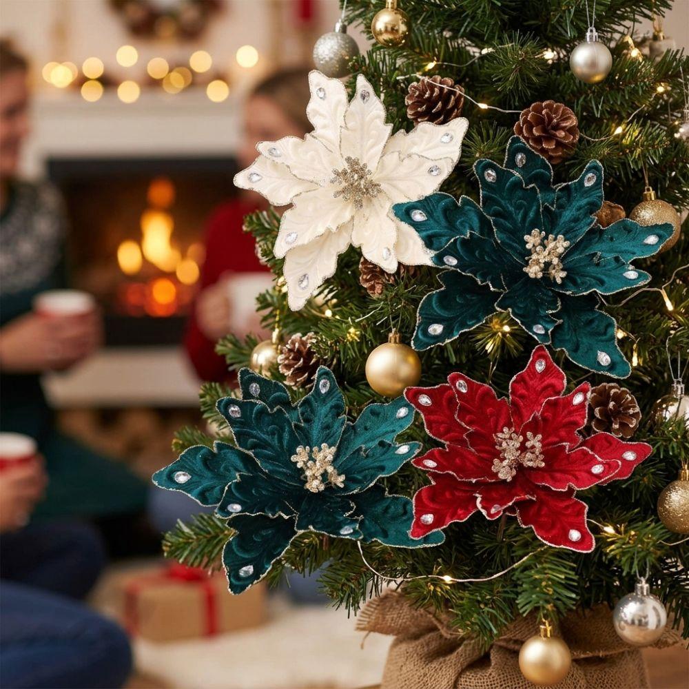 DIY Craft Christmas Tree Artificial Flower Lifelike Flocked Magnolia Flowers Window Display