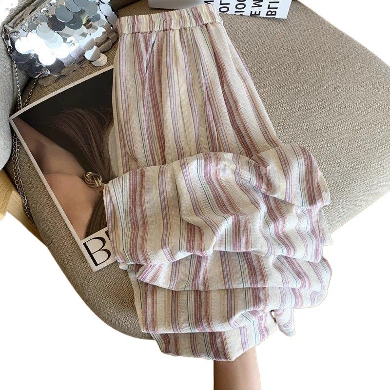 Plus Size Jin Striped Tie-Dye Wide-Leg Summer Pants - Loose, Slimming, Casual Style