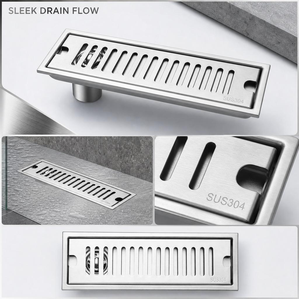 30cm Stainless Steel Floor Drain Side Outlet Linear Shower Drain for Bathroom Hotel Use with Durable Construction and Efficient Water Flow